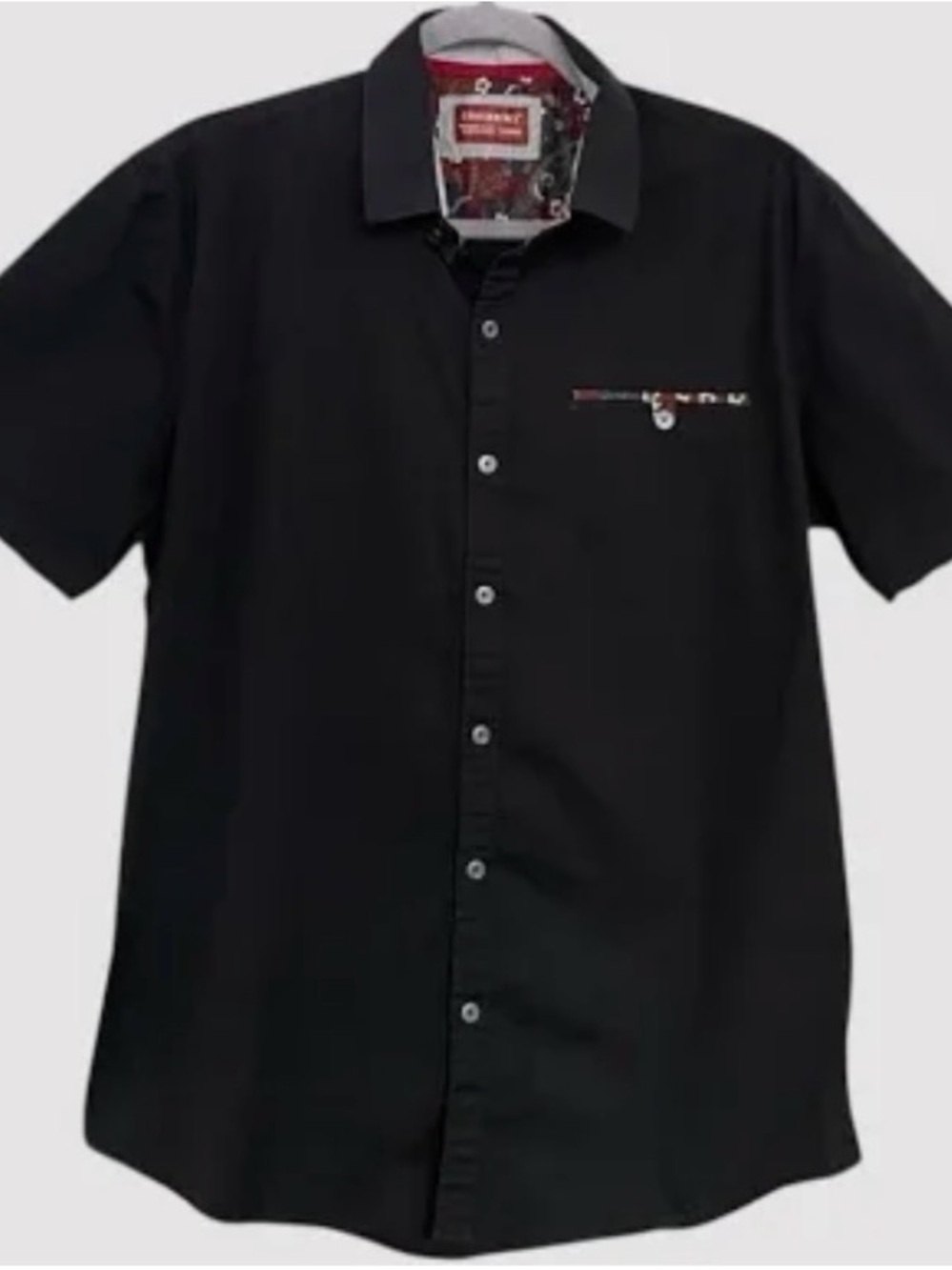Men's Black Short-Sleeve Casual Button-Down Shirt